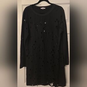 LNA Destroyed Distressed Black Sweatshirt Dress Size Large